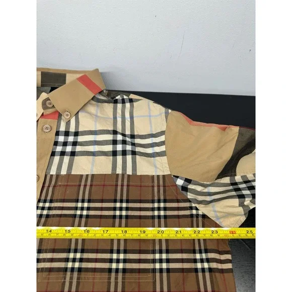 Burberry Long Sleeve Button Down Shirt All Over Nova Check Print Brown - Medium - Picture 4 of 6